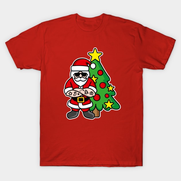 Hipster ROCK Santa Claus tattoo Christmas tree T-Shirt by LaundryFactory